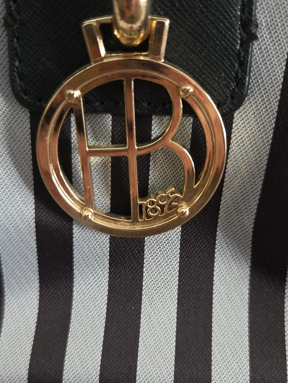 henri bendel Black and Grey Striped Dome Satchel with Gold Hardware